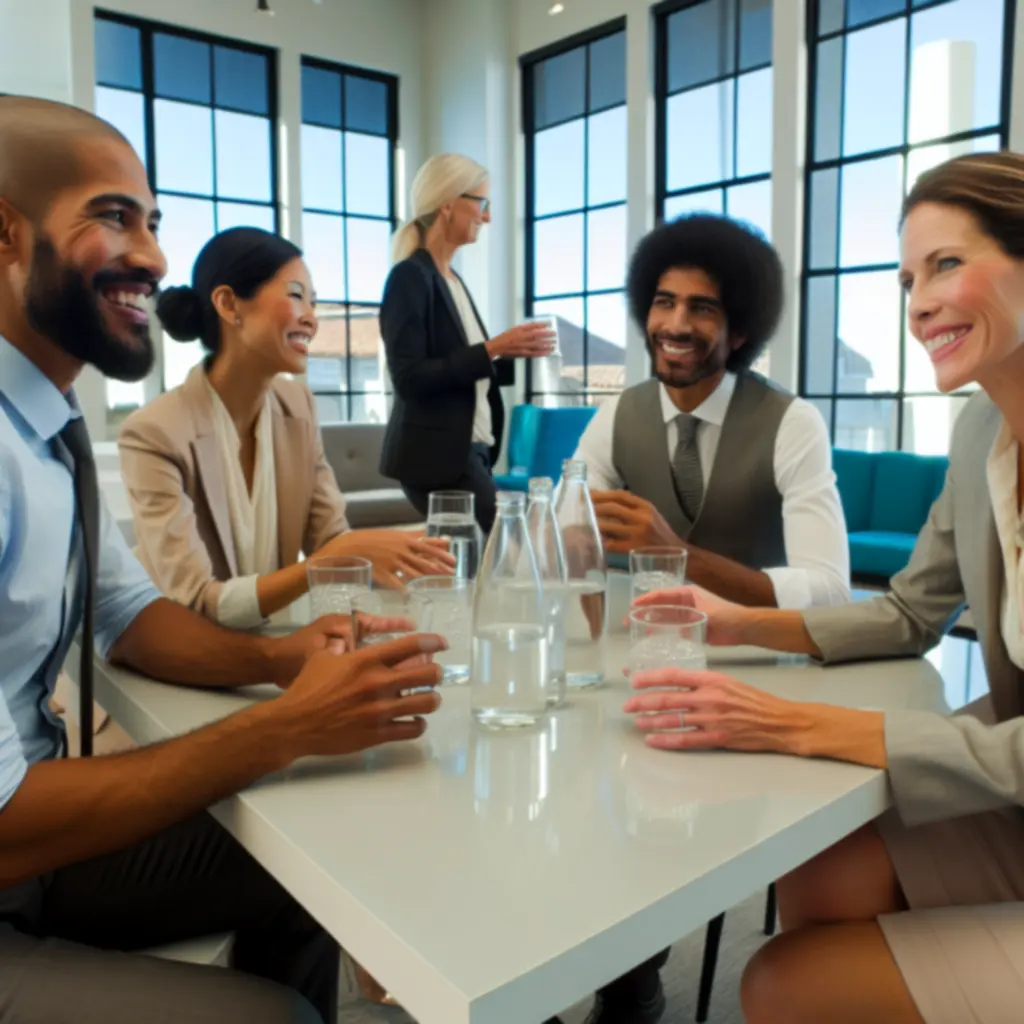 Collega's drinken water in een moderne kantoorruimte