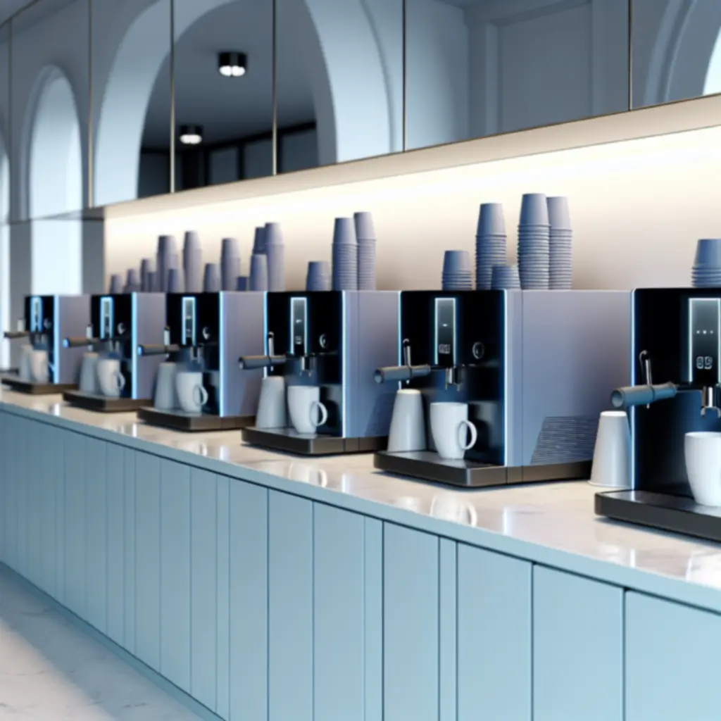 Moderne zakelijke koffiemachines in een kantooromgeving