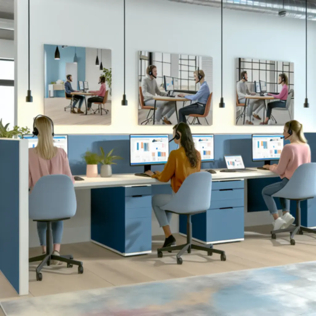 Klantenserviceteam van Breakroomly in een moderne kantooromgeving