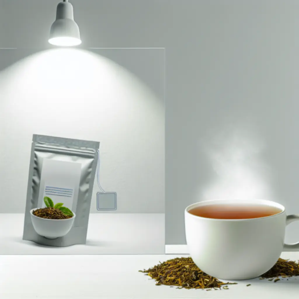 Close-up van theezakjes en ingrediënten voor productdetails